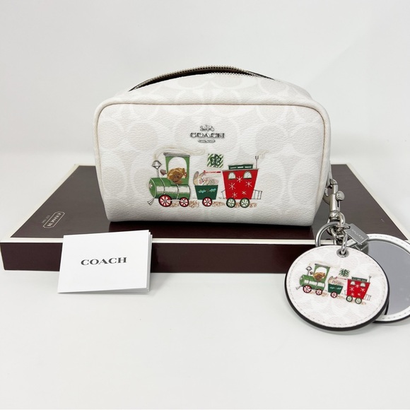 Coach small boxy cosmetic case mirror bag charm sign Christmas train - Picture 13 of 16
